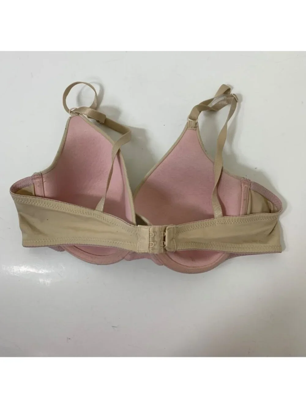 Maidenform One Fab Fit 2.0 Demi Bra 36C Beige Pink Bow 08259 Clean Girl